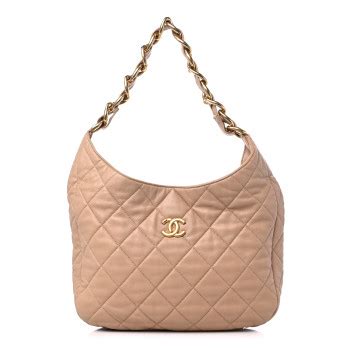 CHANEL Lambskin Quilted Large CC Funky Town Hobo Beige 